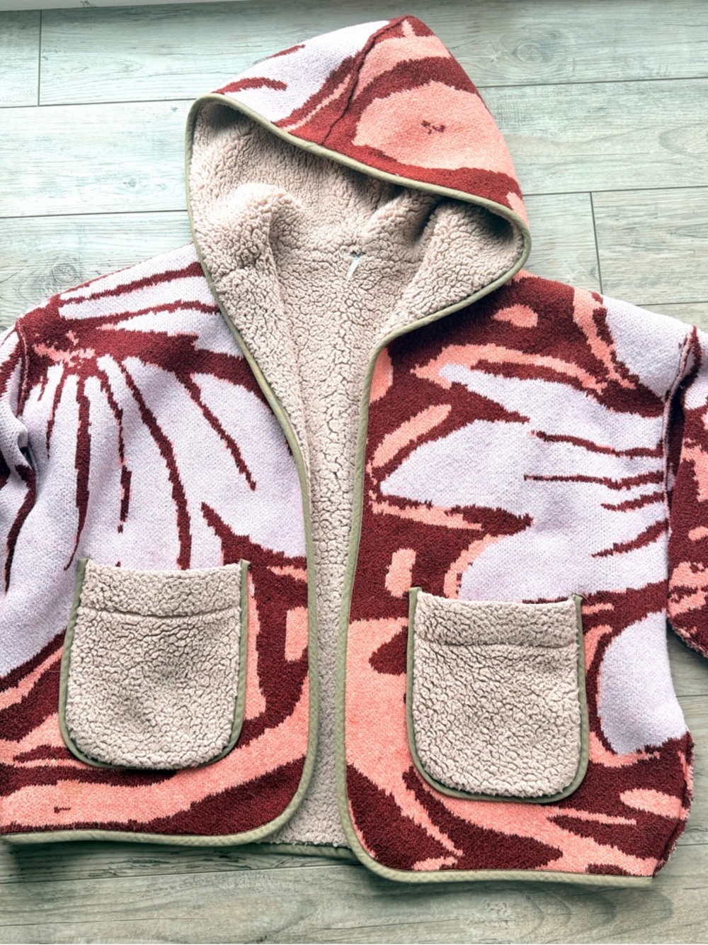 Free People Winter Chill Reversible Oversized Cardigan Teddy Jacket Hooded M